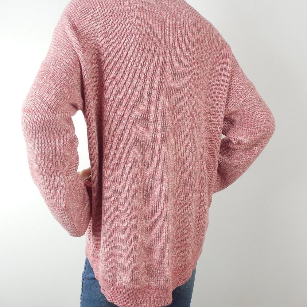 ANA Sweater L Casual Hi/Low Hem Red Heather X-Neck Oversized Fit Long Sleeves - Picture 9 of 13